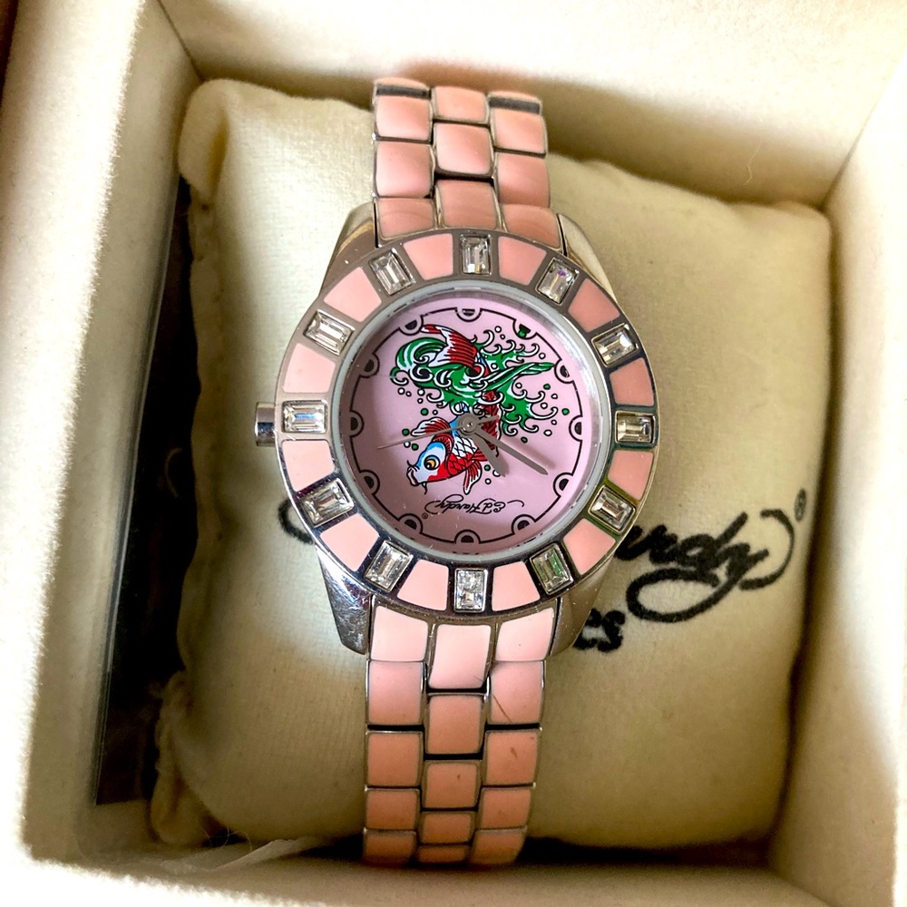 Pink Ed Hardy Koi Fish Watch